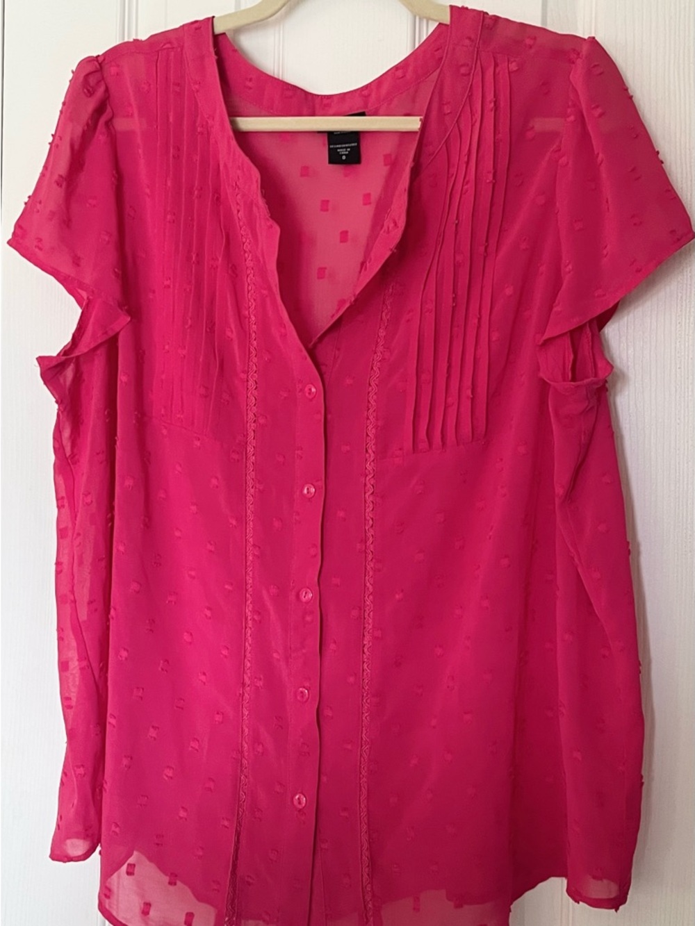 Torrid Reddish-Pink Swiss Dot Pintuck Button-Front Blouse - Sheer - Plus Size 0X